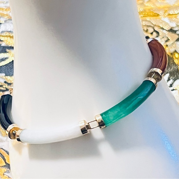14K Gold Multi Jade Link Bracelet - Picture 2 of 12